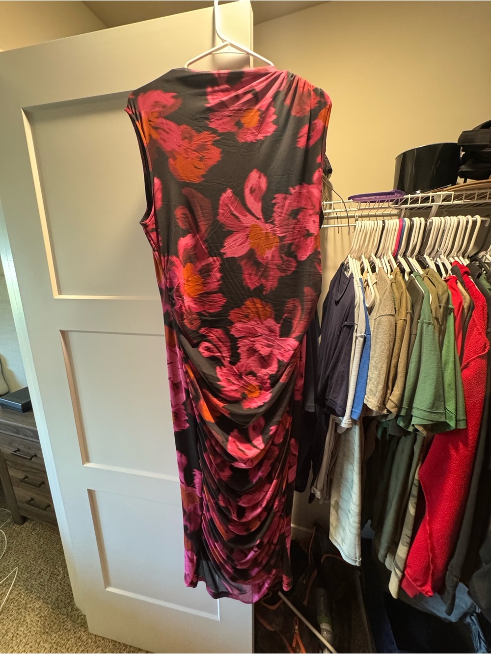 Women’s Floral Draped Maxi Dress in Pink and Orange